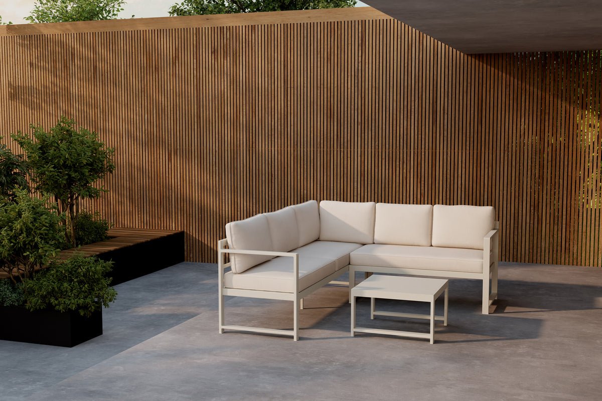 Garten Loungeset Nadi – 3-teilig mit Tisch in Beige aus Aluminium & Polyester