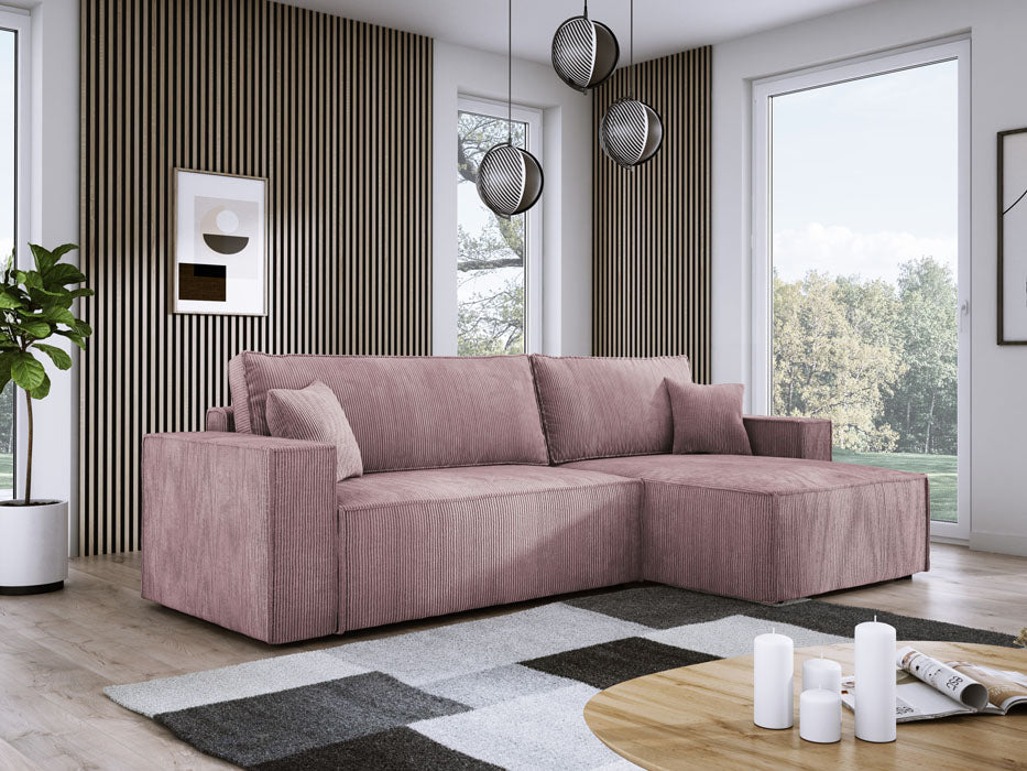 Designer Sofa Velanova mit Schlaffunktion und Stauraum aus Cord