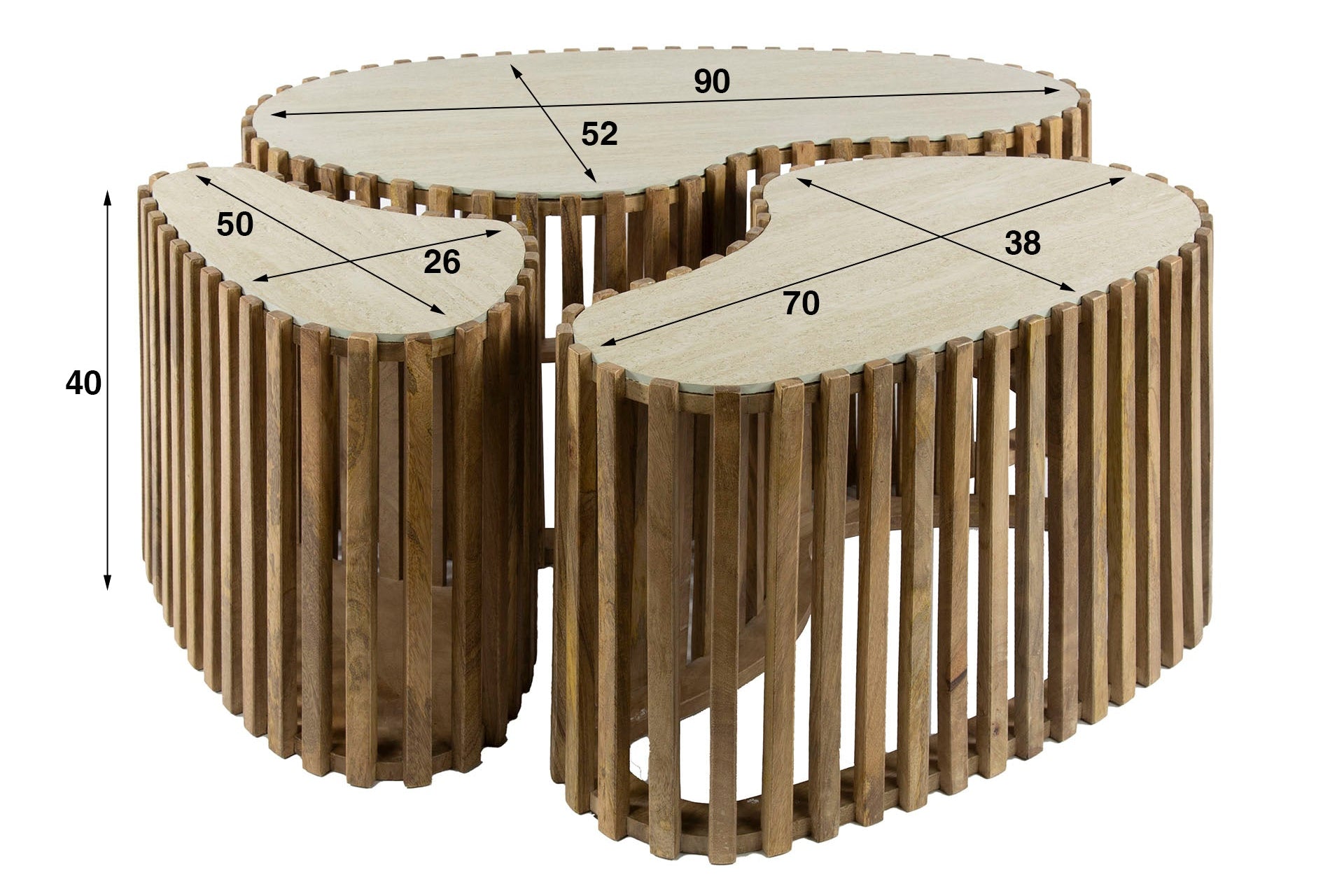 Sofabord Savara - 3 dele sæt i mangotræ med keramisk bordplade
