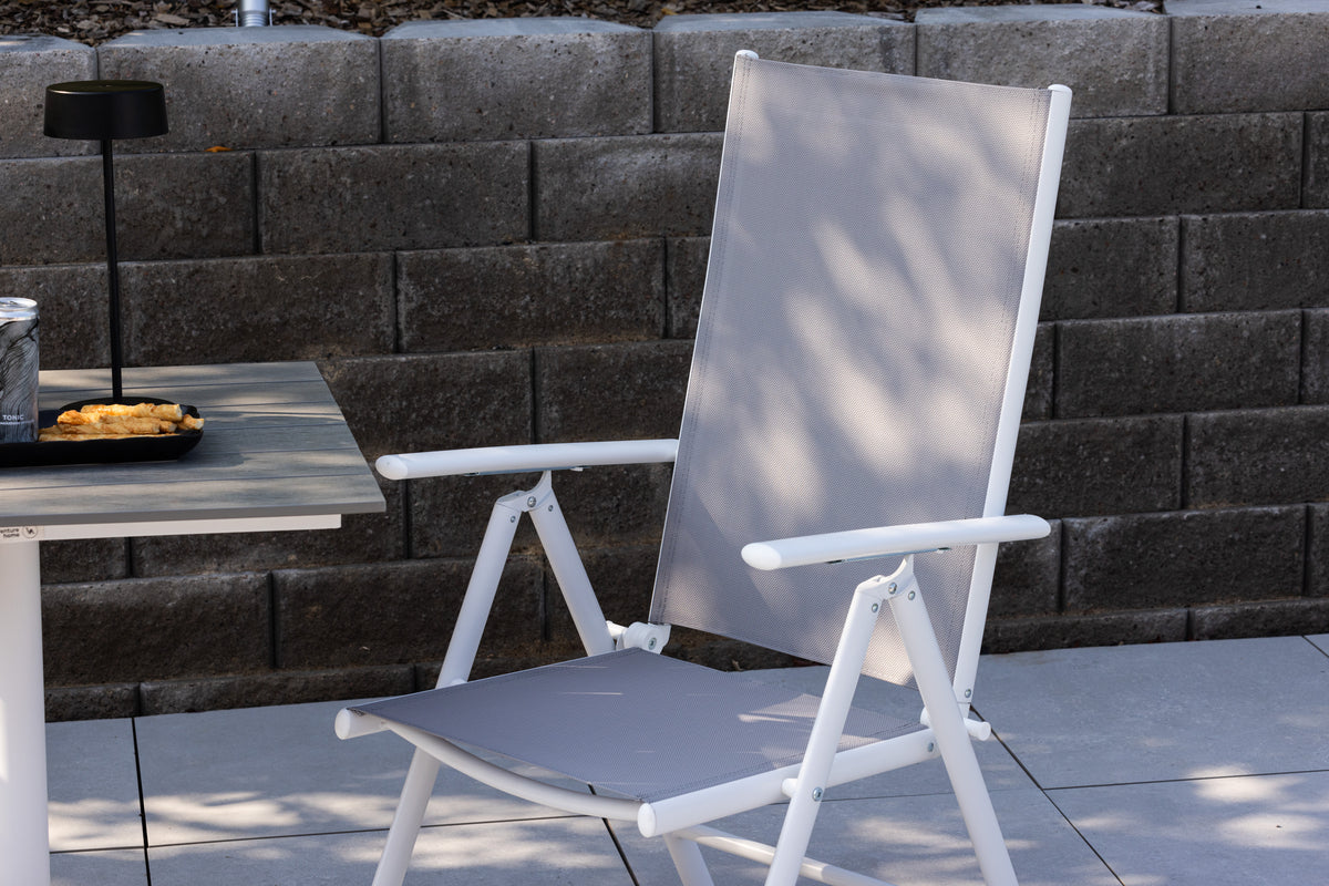 2er Set Gartenstuhl Awa - weißes Gestell aus Aluminium, Sitzfläche aus Textilene, verstellbare Rückenlehne