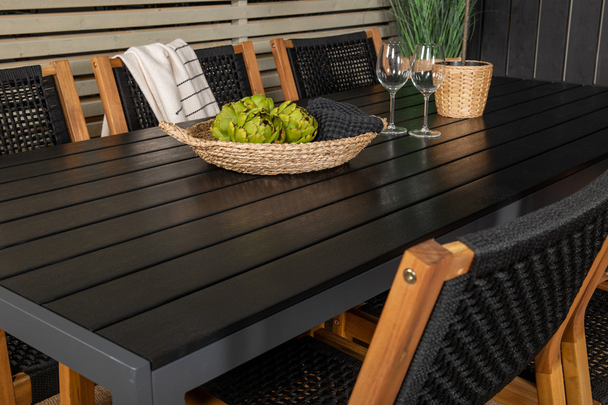 2 stk. - Sæt Havestol Mana - i akacietræ med sort sæde og ryglæn