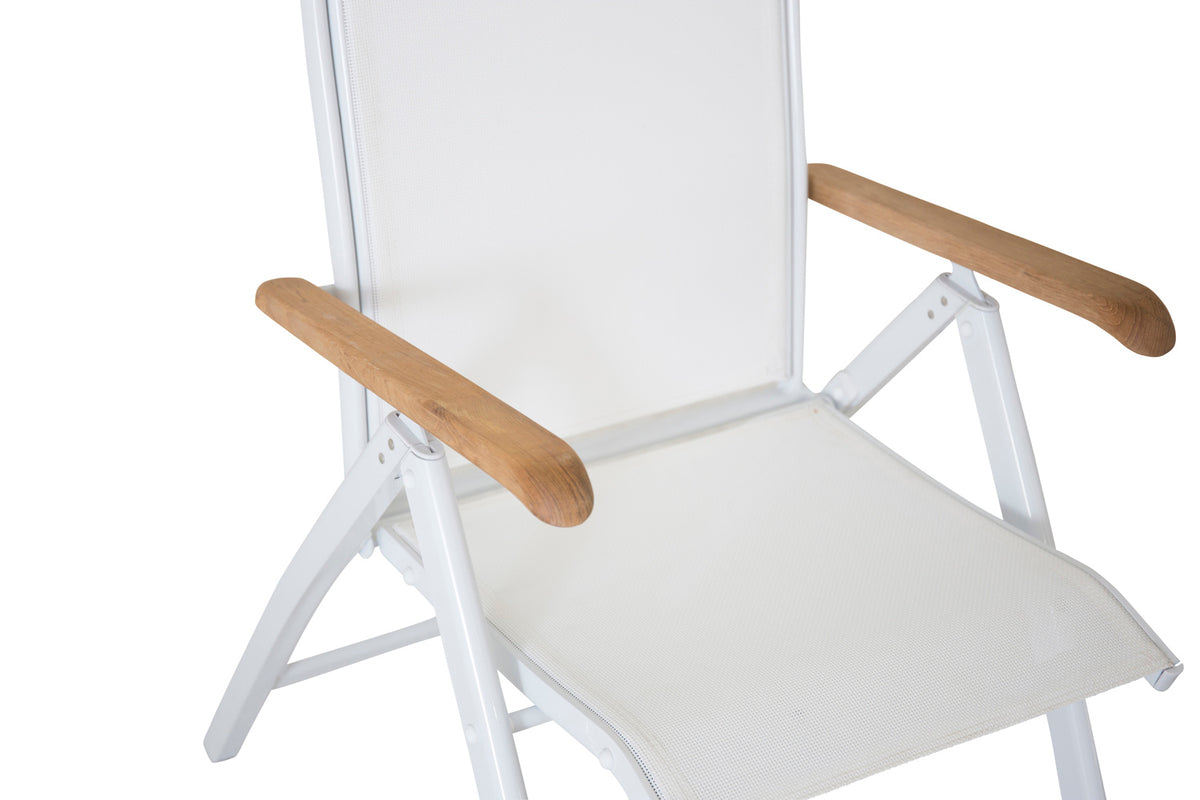 2er Set Gartenstuhl Polis - Klappstuhl in Weiß mit Aluminium Gestell und Teakholz-Armlehnen