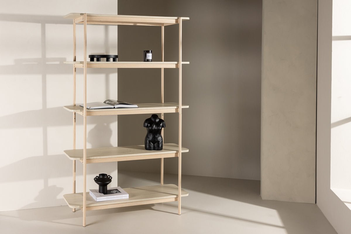 Regal Heim – højt fritstående reol i Whitewash med 5 hylder