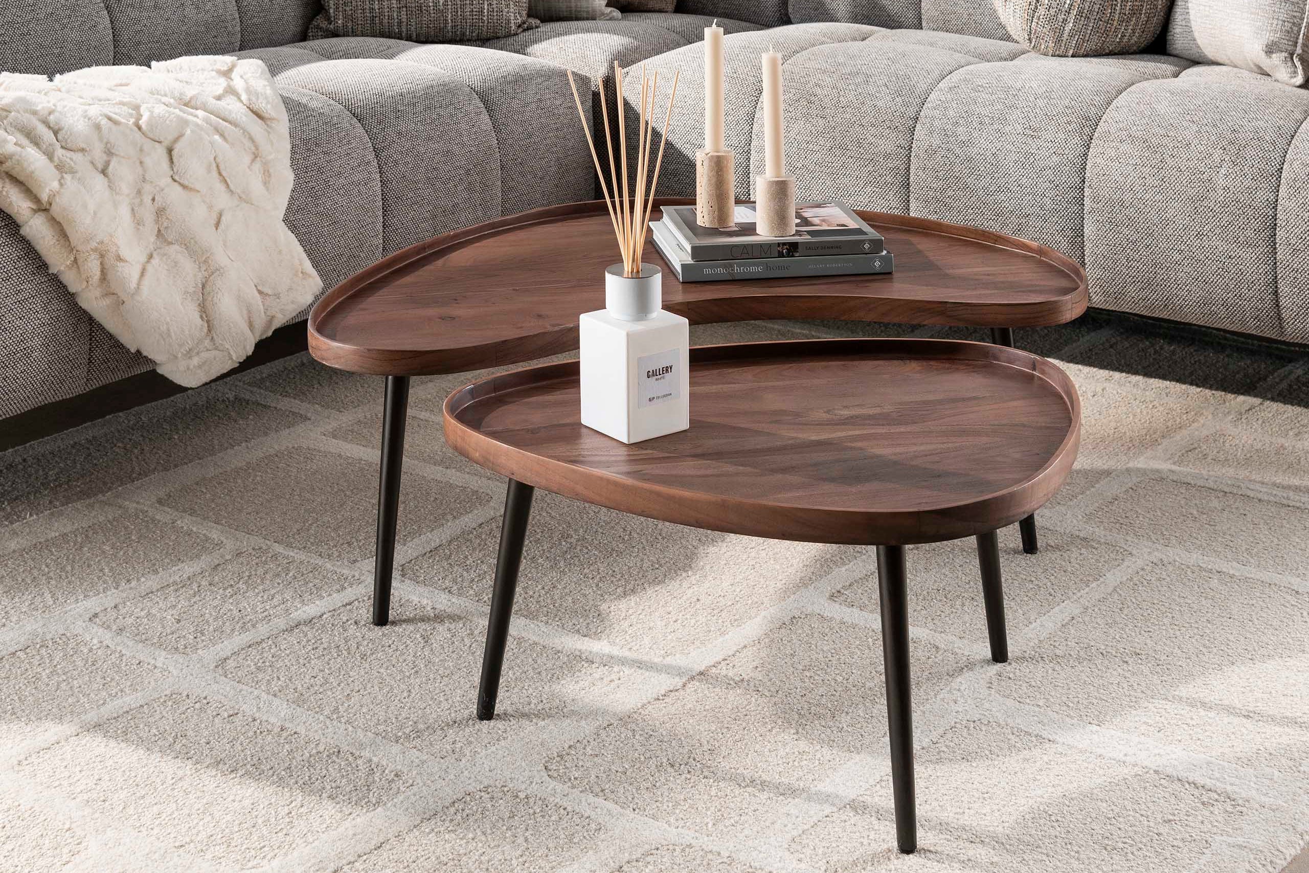 Sofabord Zamira - 2 stk. sæt af høj kvalitets akacietræ med brun finish