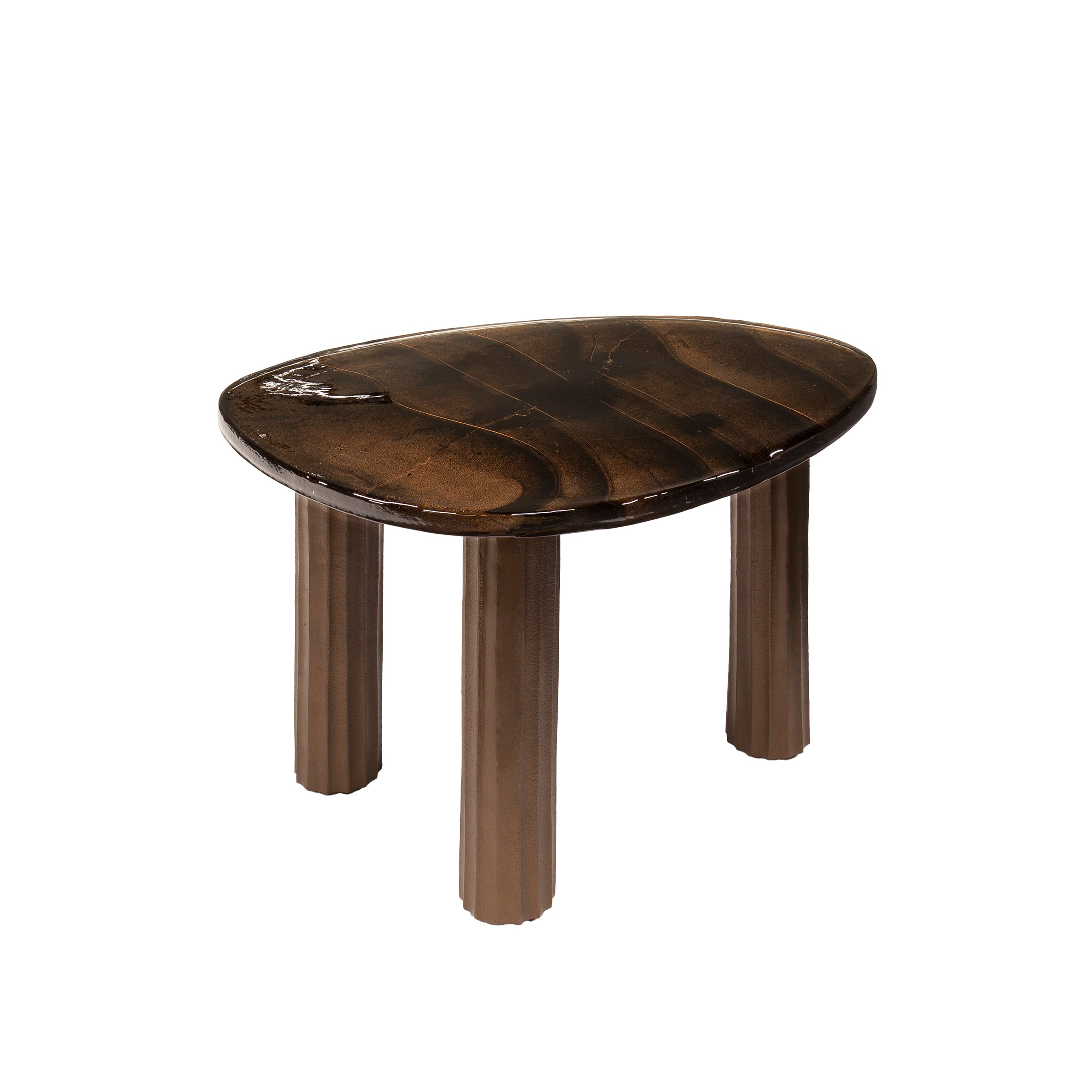 Sofabord Elysium - Størrelse M i antik kobber eller antik guld med støbt glas