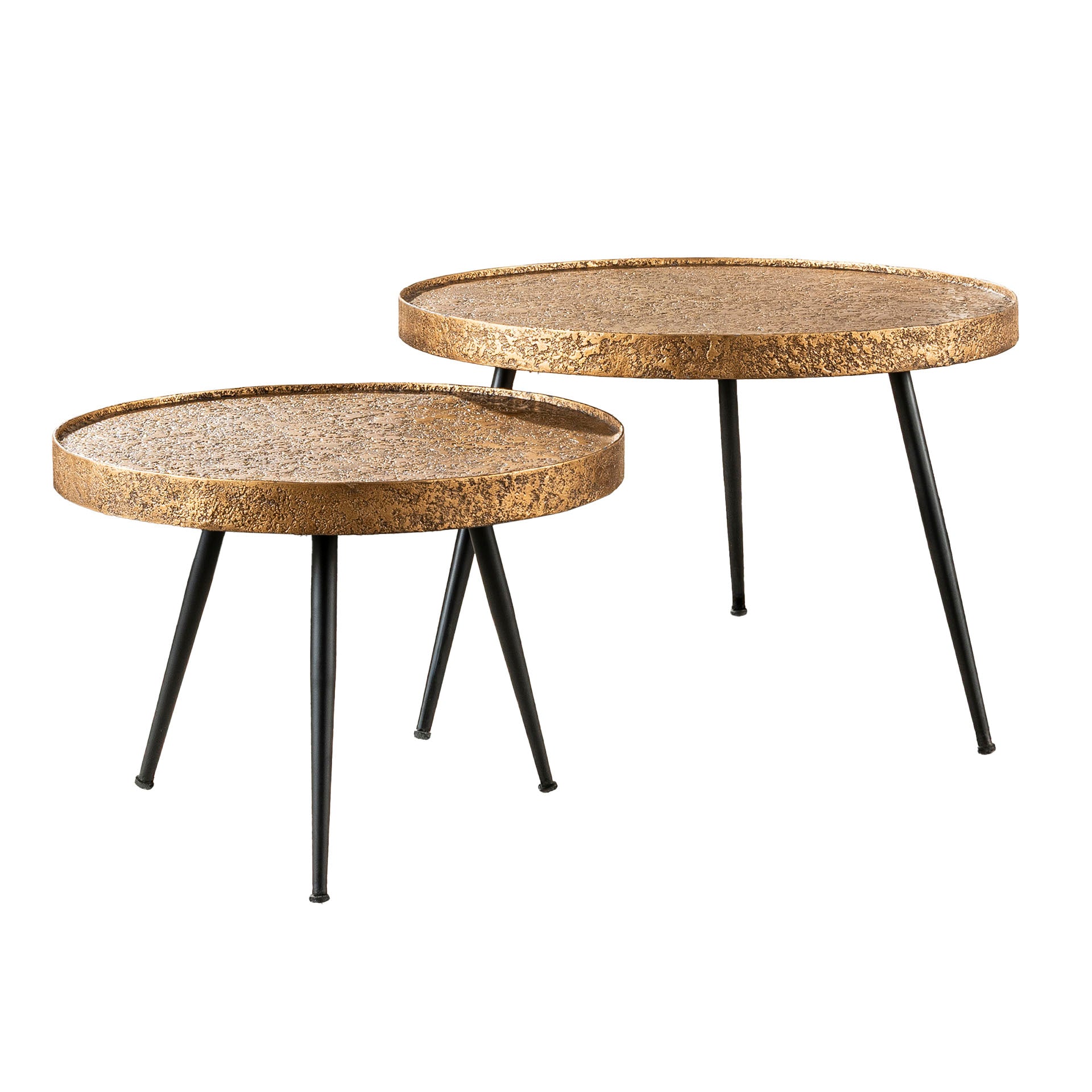 Couchtisch Kharu - 2er Set in Metallic-Antikbronze in rundem Design