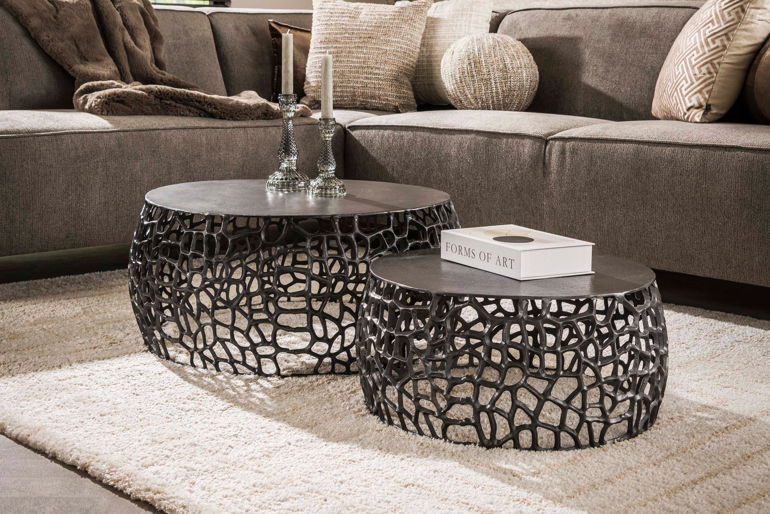 Sofabord Marulo - 2 stk. rundt i sort nikkeloptik