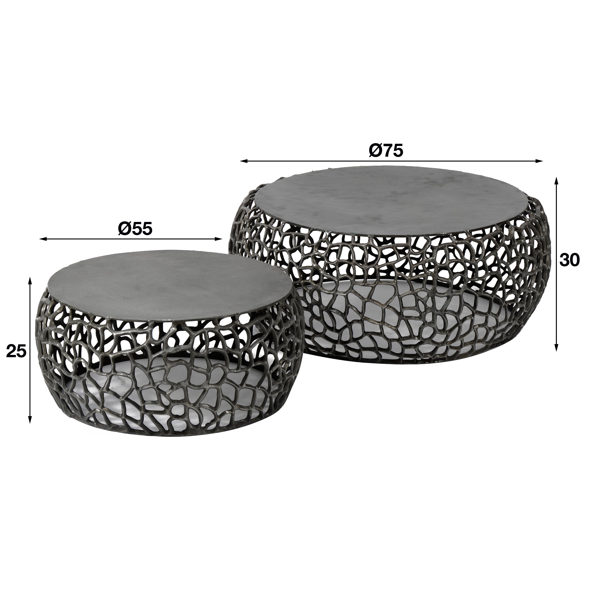 Couchtisch Marulo - 2er Set rund in schwarzer Nickeloptik