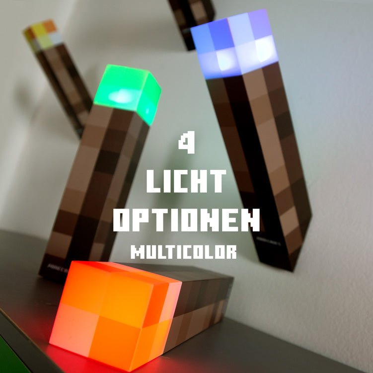 Minecraft LED-fakkel med vægbeslag – Genopladelig & originalt pixel-design