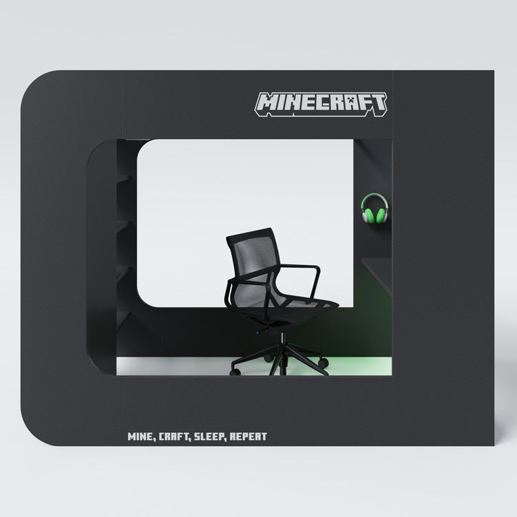 Minecraft gaming-højseng „BaseCamp XL“ med skrivebord og reol