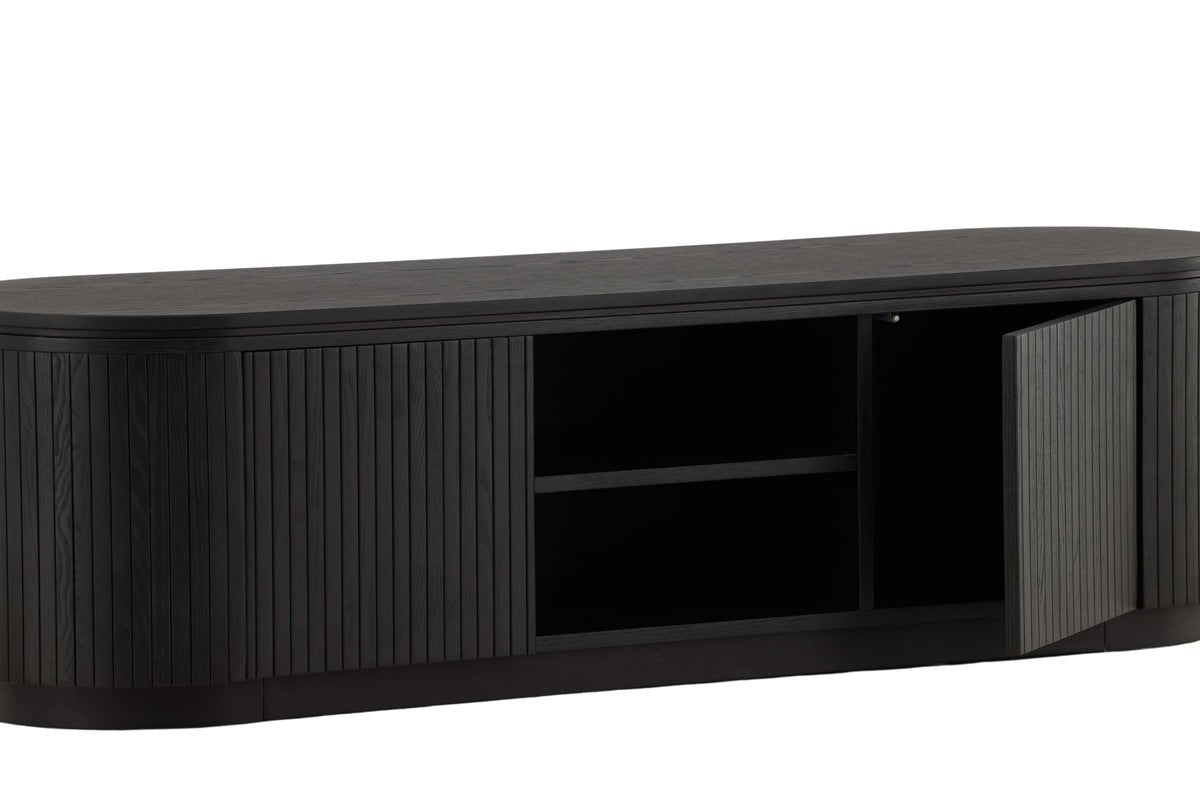 Designer TV-Lowboard Sundby – Sort i egetræslook med lamelfront