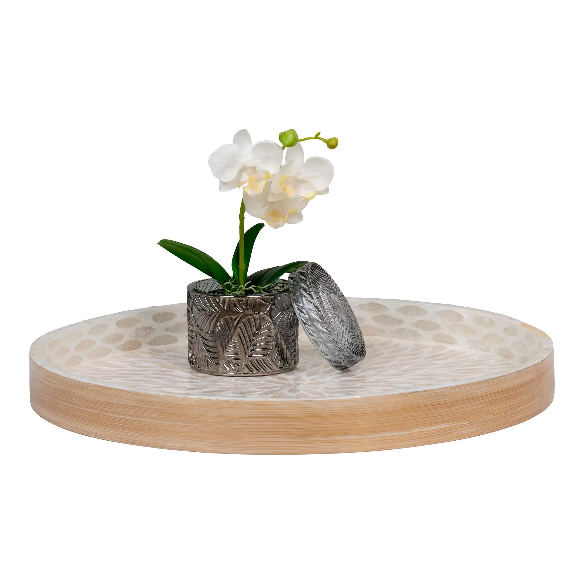 Tablet "Mavira" – Rundt bambusdesign med Capiz-overflade