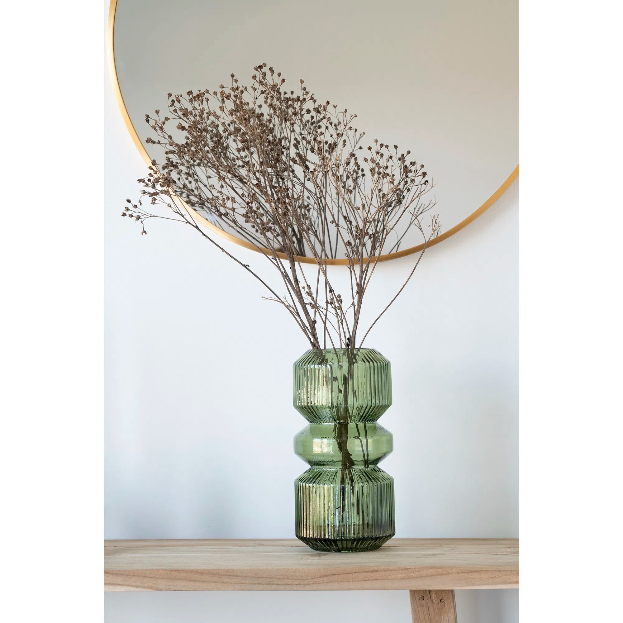 Vase „Verdania“ i rillede grønt glas