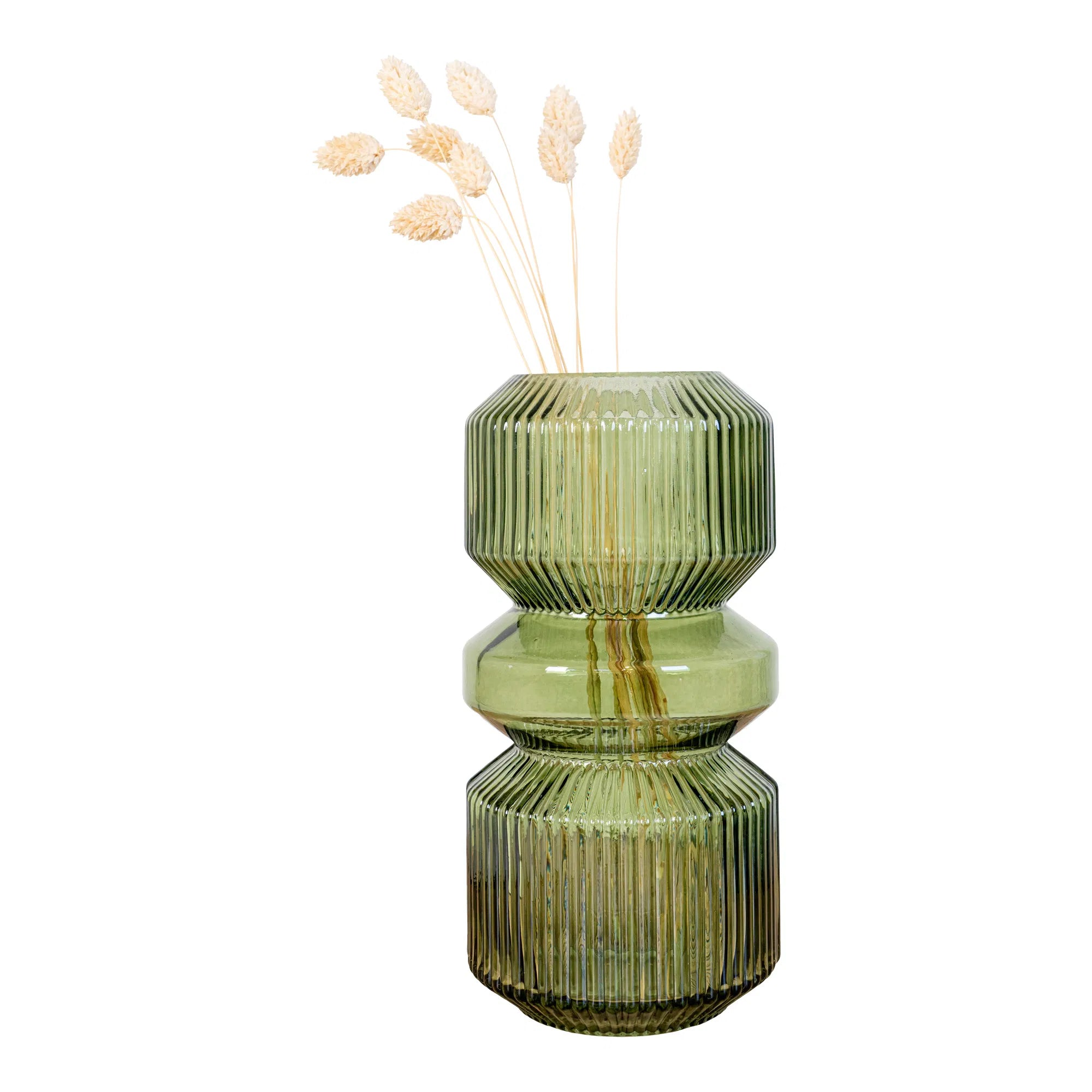 Vase „Verdania“ i rillede grønt glas