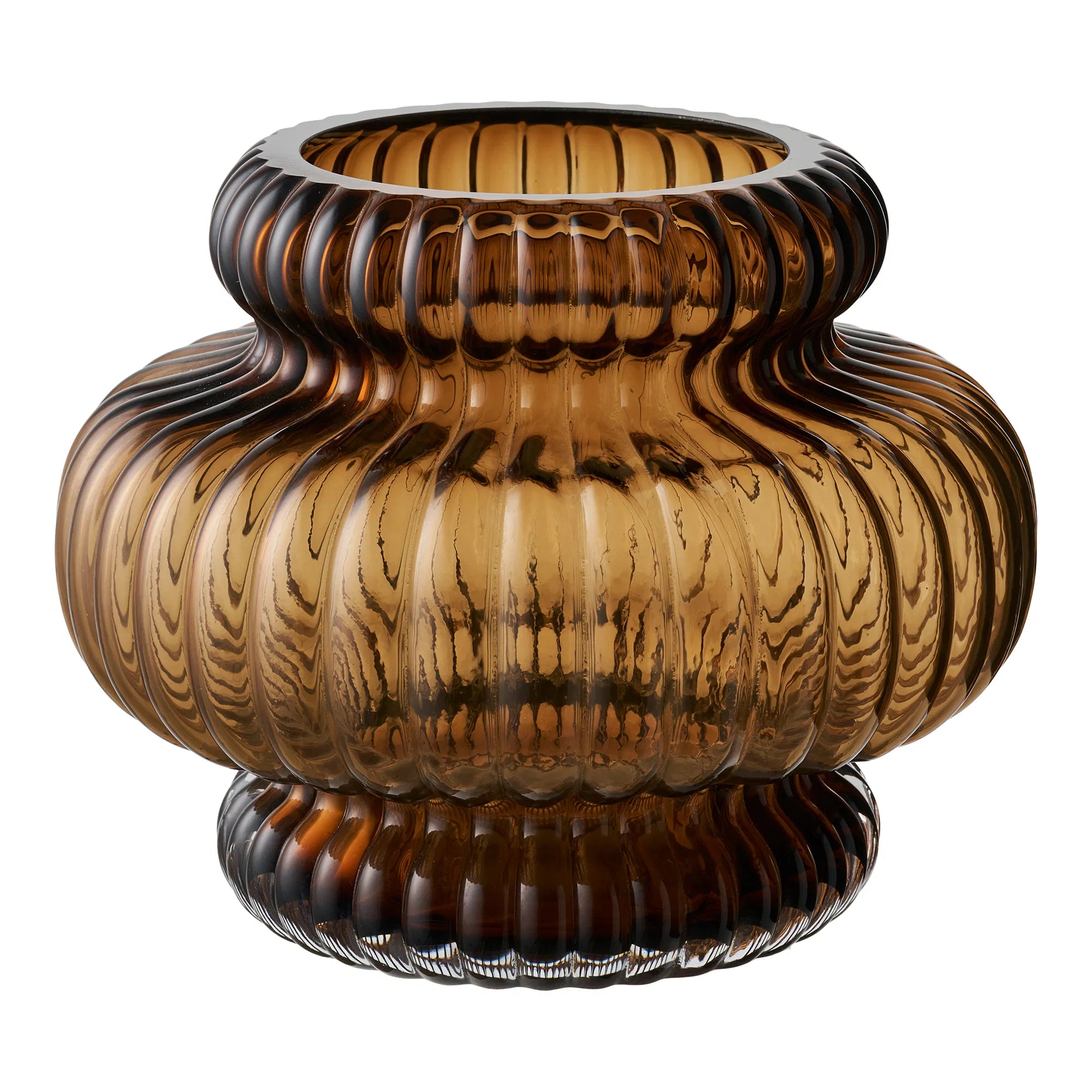 Vase „Clara“ – Rillet glas i røget brun