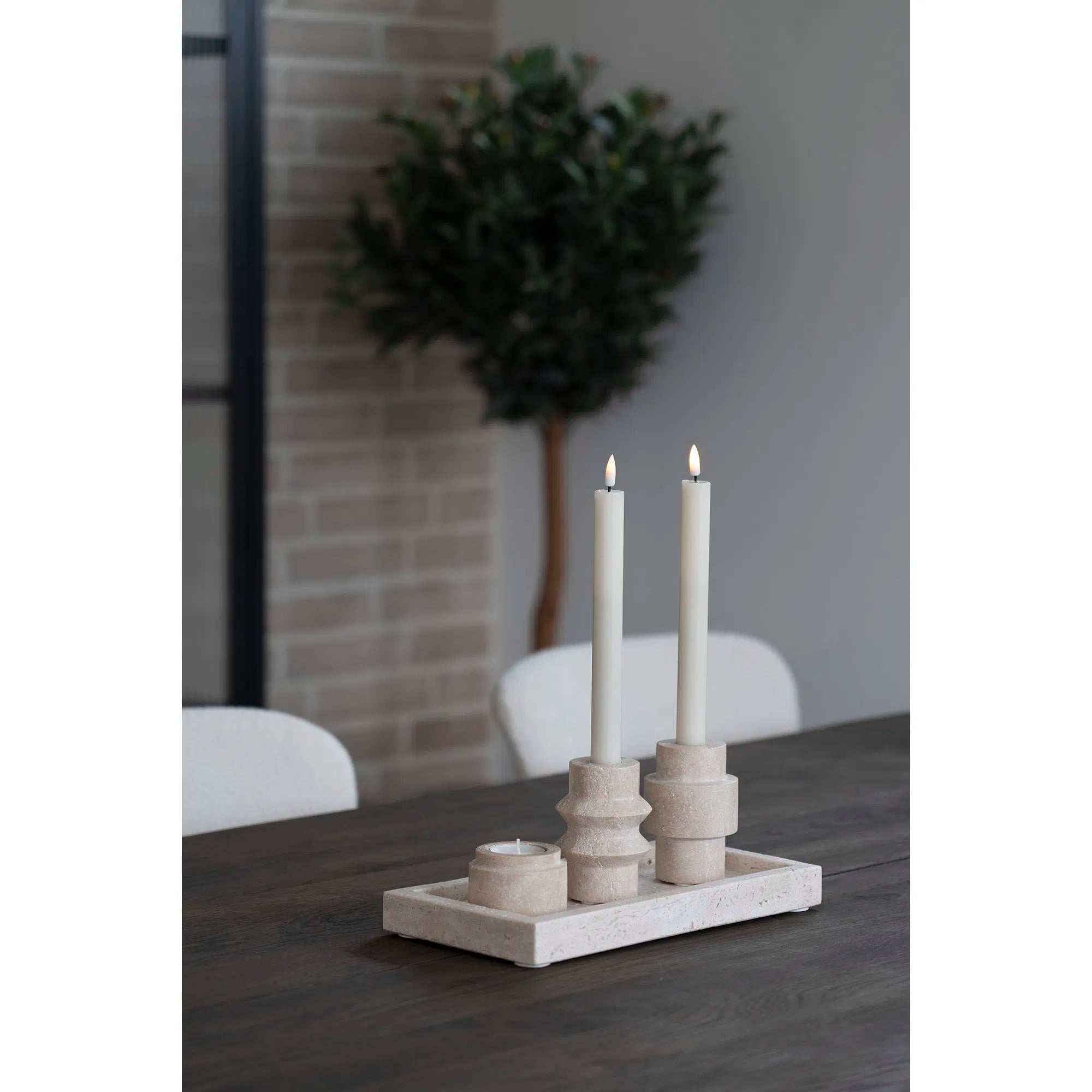 Lysestage-sæt "Traverno Duo" – Naturstensdesign i travertin