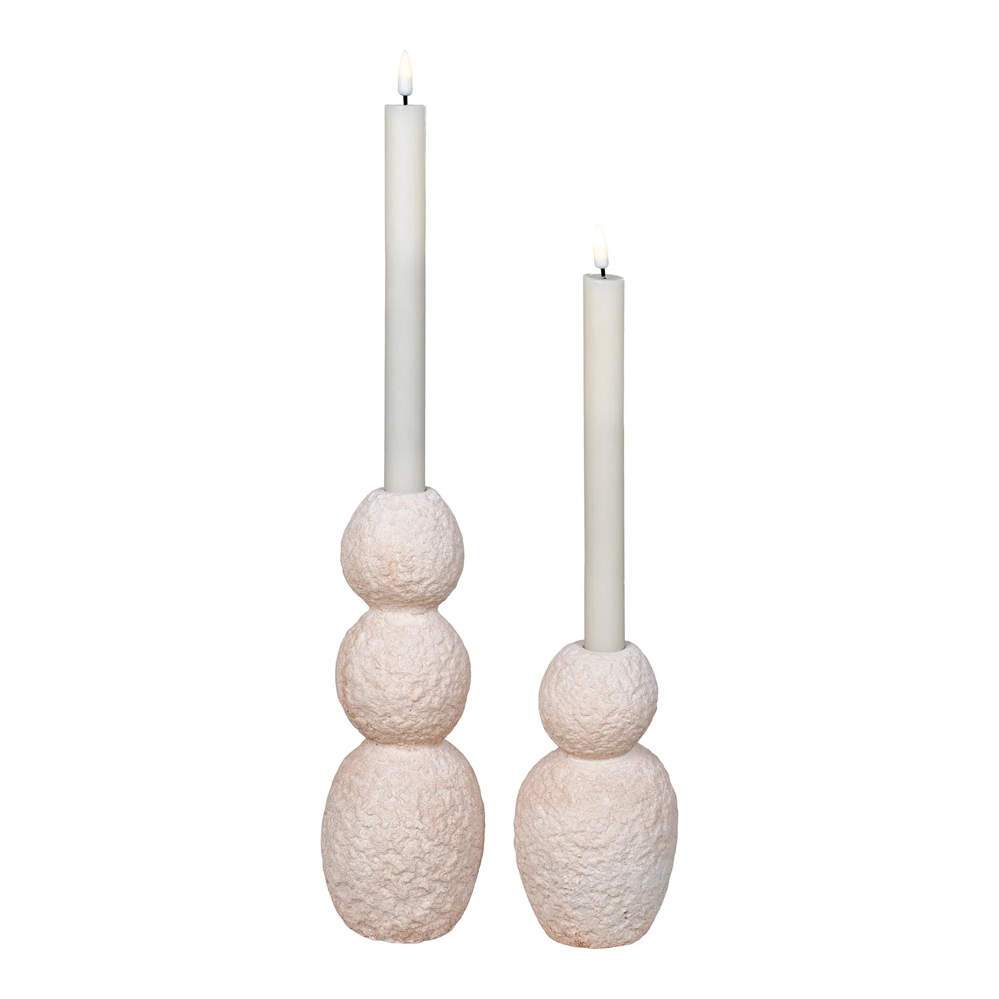 Lysestage-sæt „Roccia Duo“ – Cement i Beige