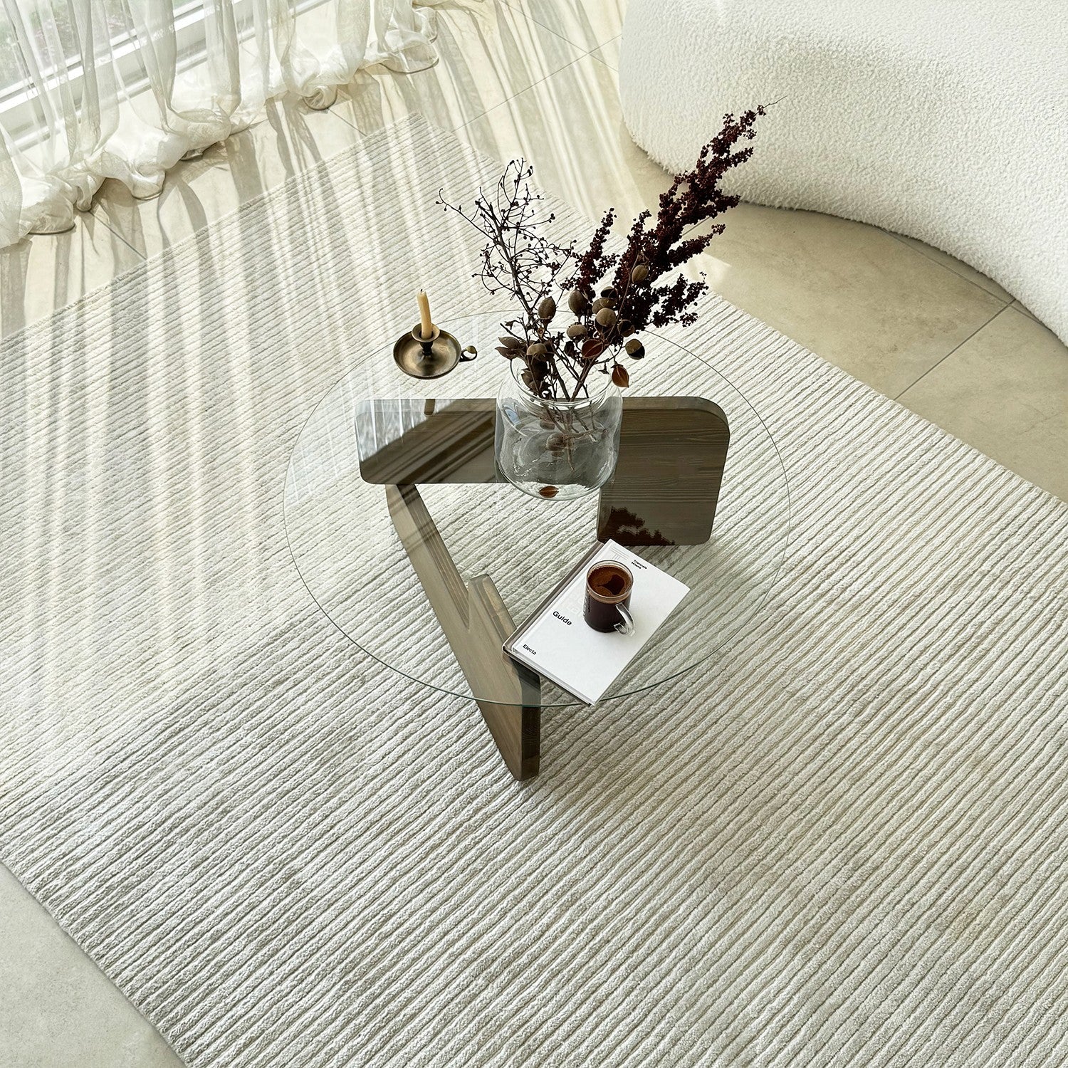 Couchtisch Palvero - mit runder Glasplatte und Kiefernholz