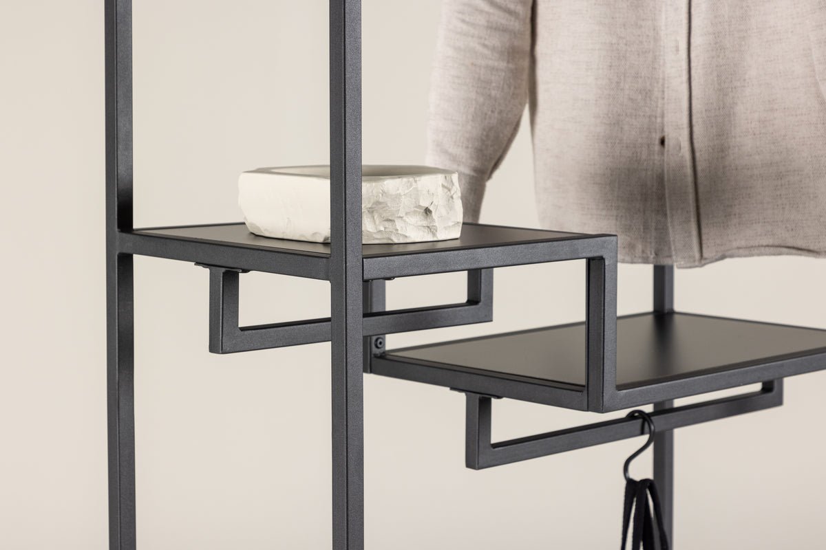 Garderobe Lerano – Åben tøjreol i Sort med hylder