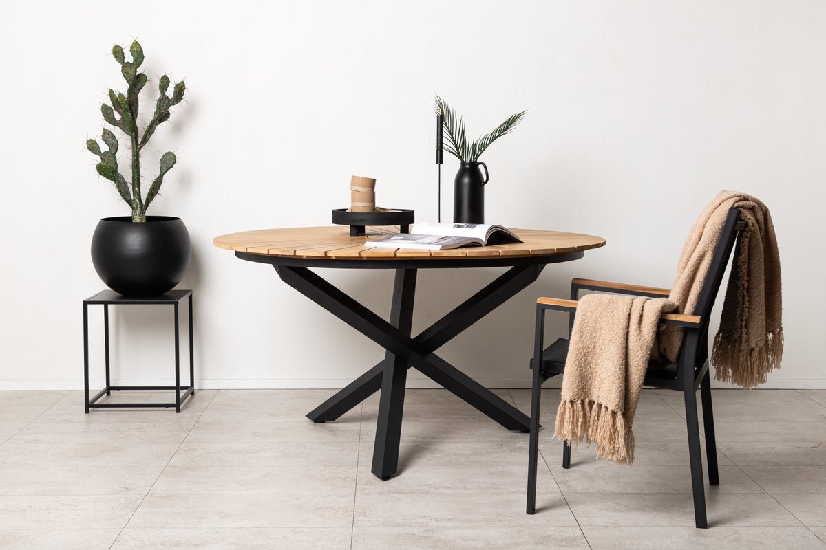 Gartentisch Mirani - et rundt spisebord i Metal og teaktræ