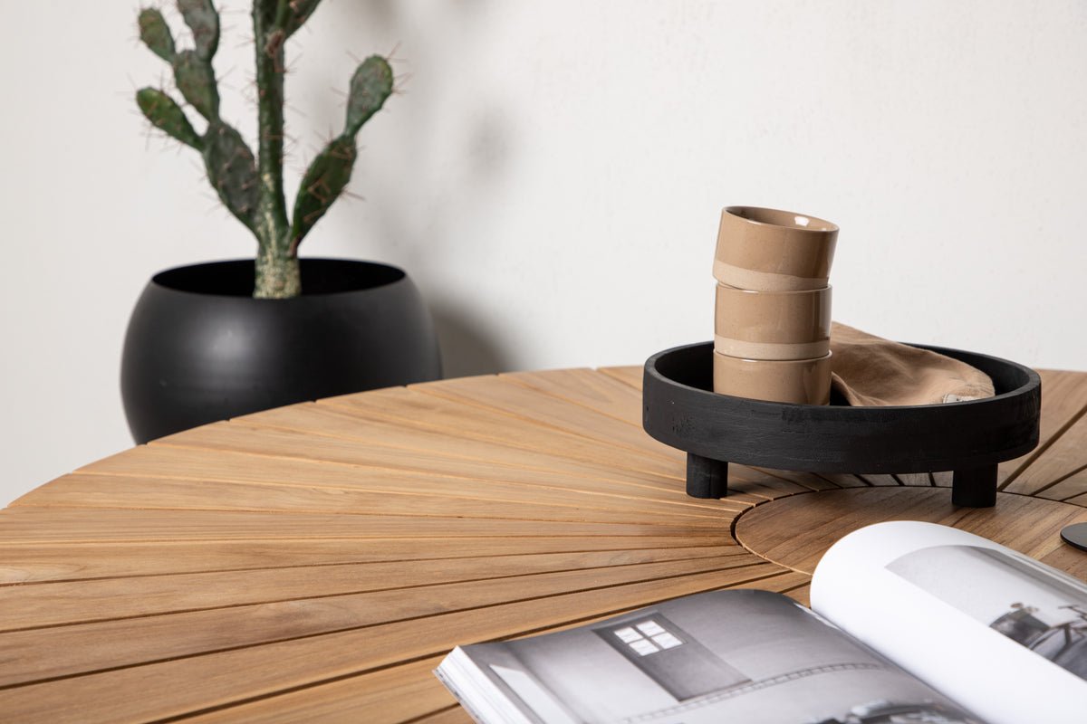 Gartentisch Mirani - et rundt spisebord i Metal og teaktræ