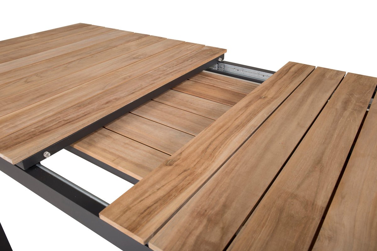 Gartentisch Caimana - et udtrækkeligt spisebord med elegant teaktræsplade