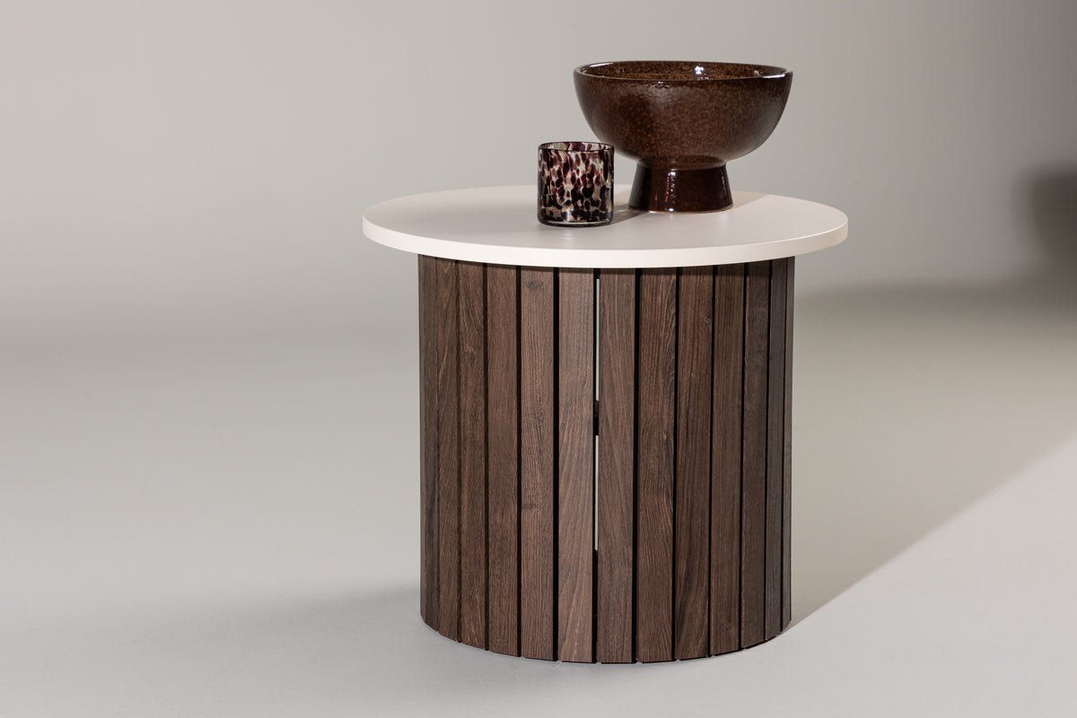 Sidebord Elvin – Ø52 cm i trælook Beige