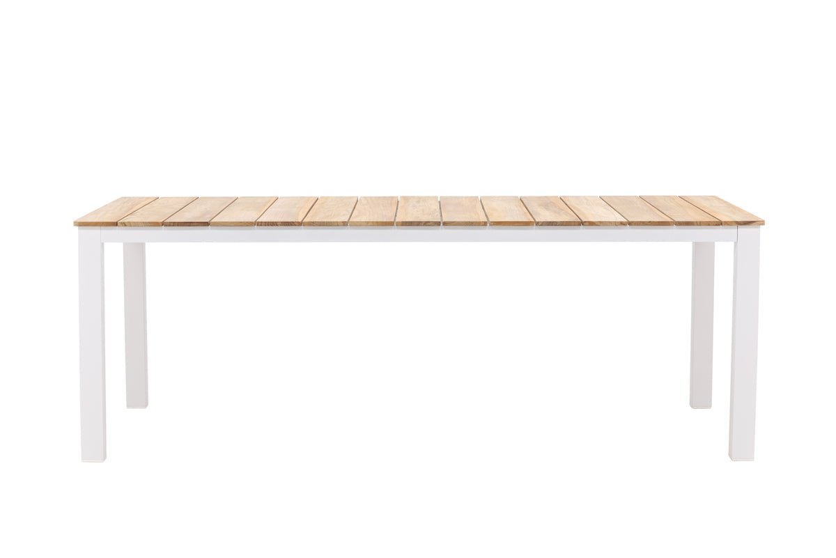 Havemadbord Eliano - 210x100 cm med en bordplade i teaktræ med naturligt udseende