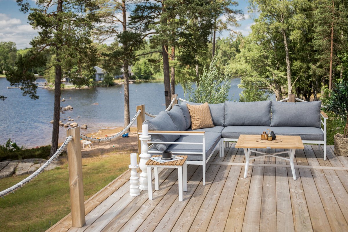 Lounge Sæt Puerto – i Metal med teaktræ-detaljer, inkl. puder