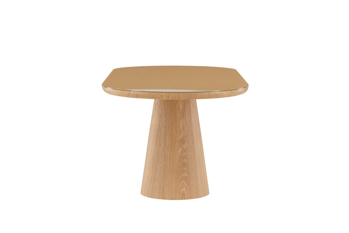 Esstisch Trianda - ovaler Esstisch in Naturoptik mit Glasplatte