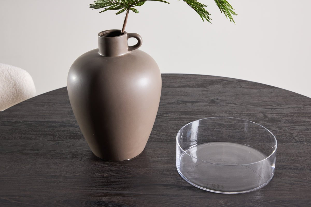 Spisebord Agesta - rundt spisebord med bordplade i lysegrå, mokka og sort