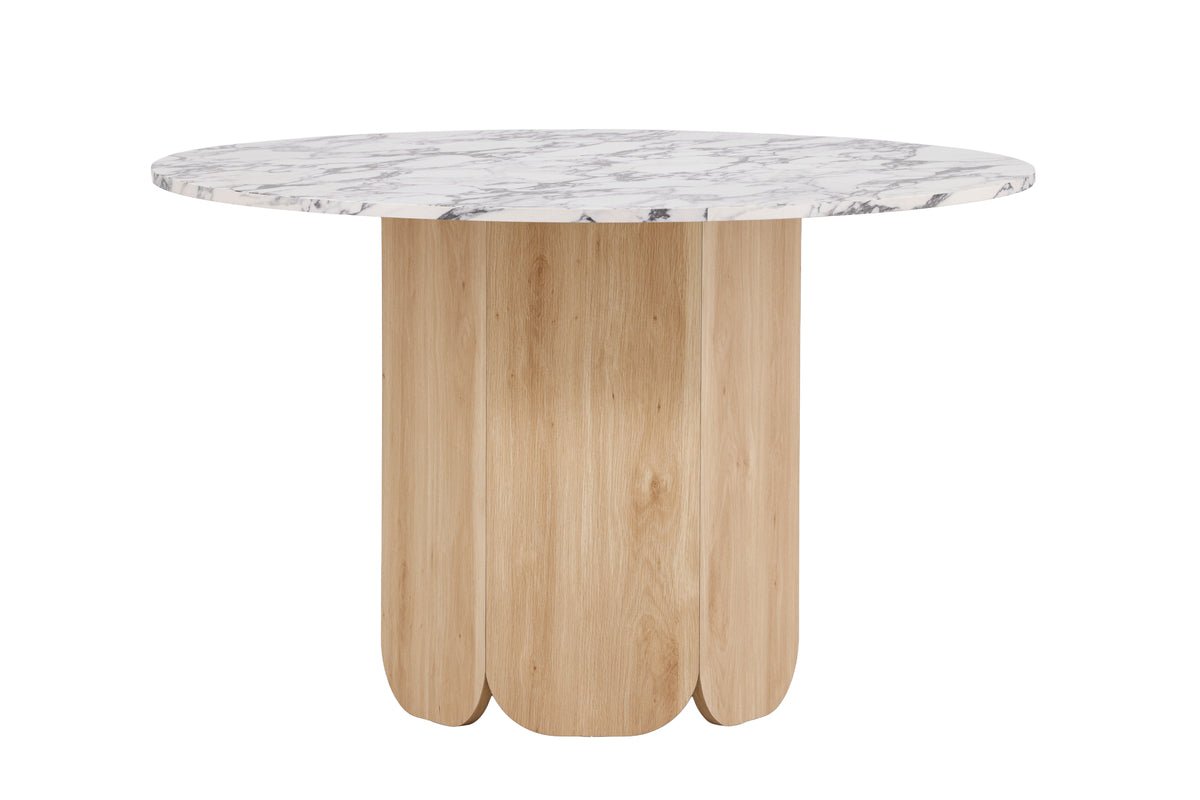 Spisebord Agesta - rundt spisebord med bordplade i lysegrå, mokka og sort