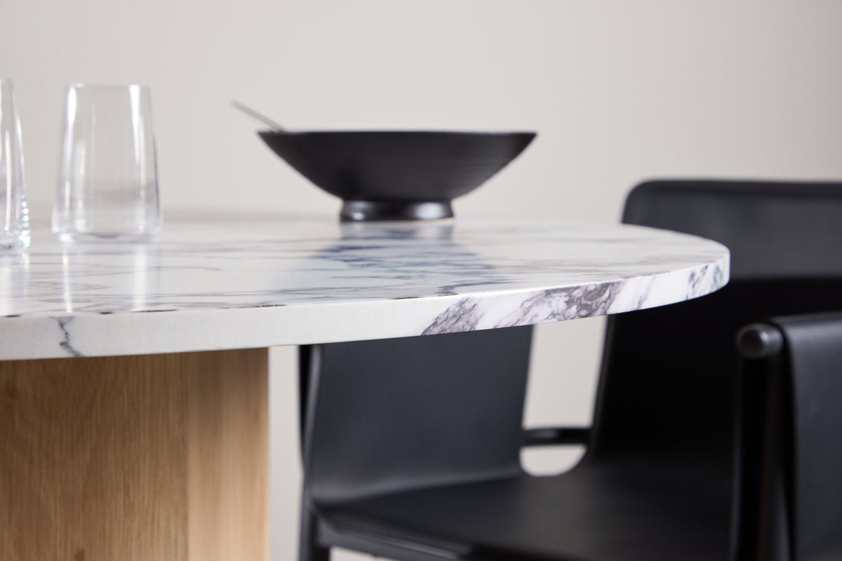 Spisebord Agesta - rundt spisebord med bordplade i lysegrå, mokka og sort