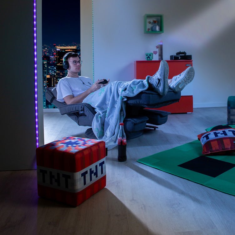 Minecraft gaming-stol „CraftStation“ – justerbar med fodstøtte, armlæn og tastaturbakke