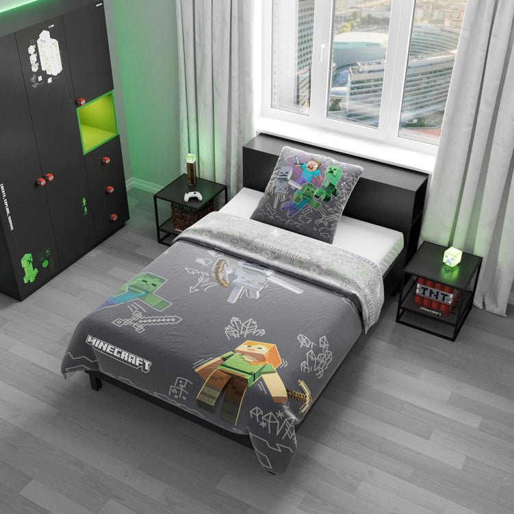 Minecraft vendbar sengetøj "BlockCraft Dream" – dobbeltsidet & med lynlås