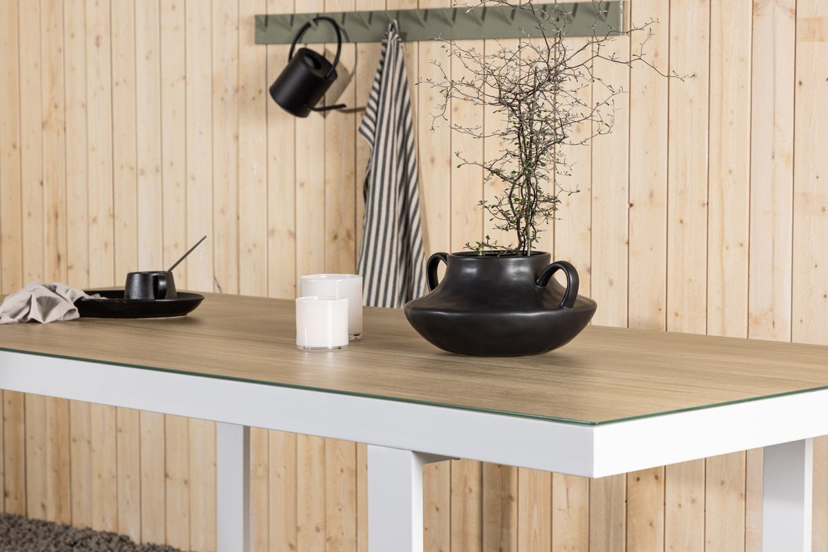 Havemadbord Fjord - 200x90 cm i aluminium og glas i hvid