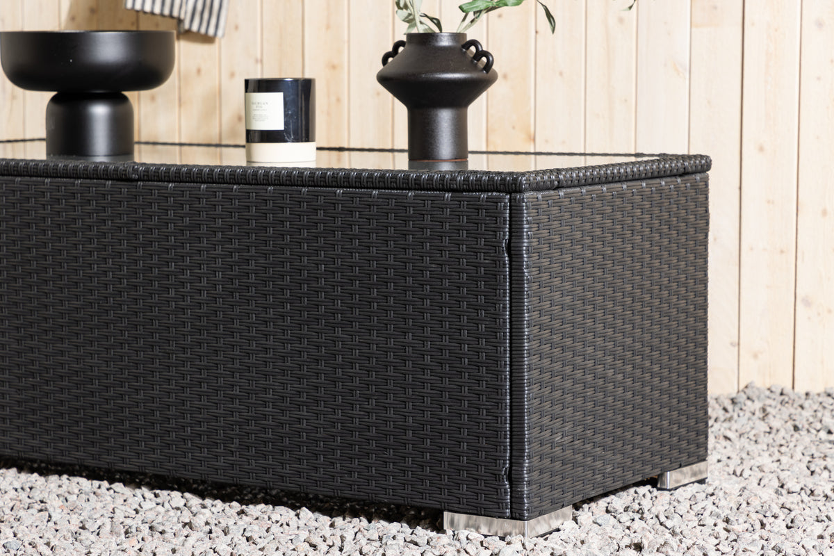 Garten Couchtisch Lena -  Aus Rattan und Glas in Schwarz