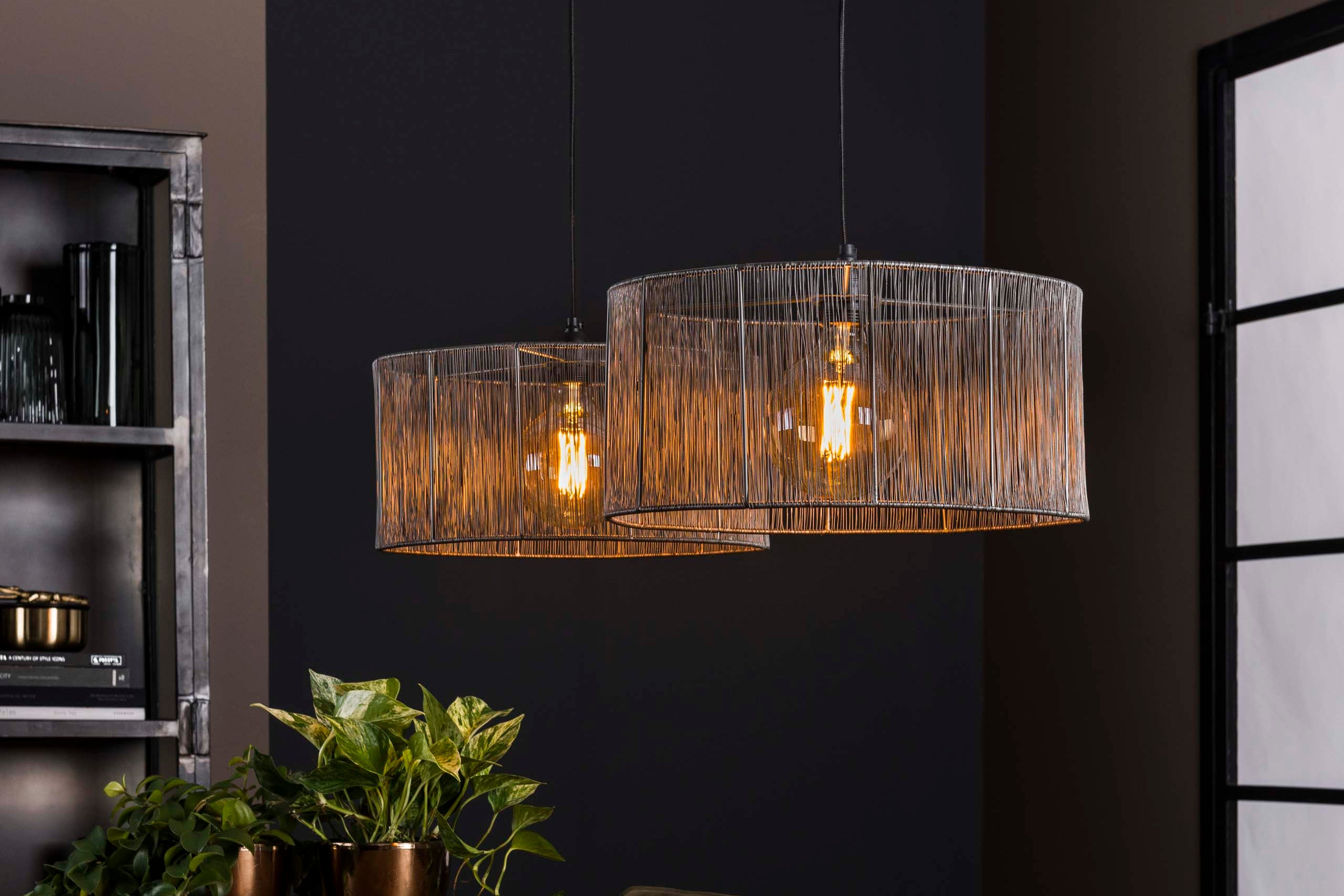 Pendellampe „Candela“ – 2 lamper med flettet lampeskærm i sortnikkel