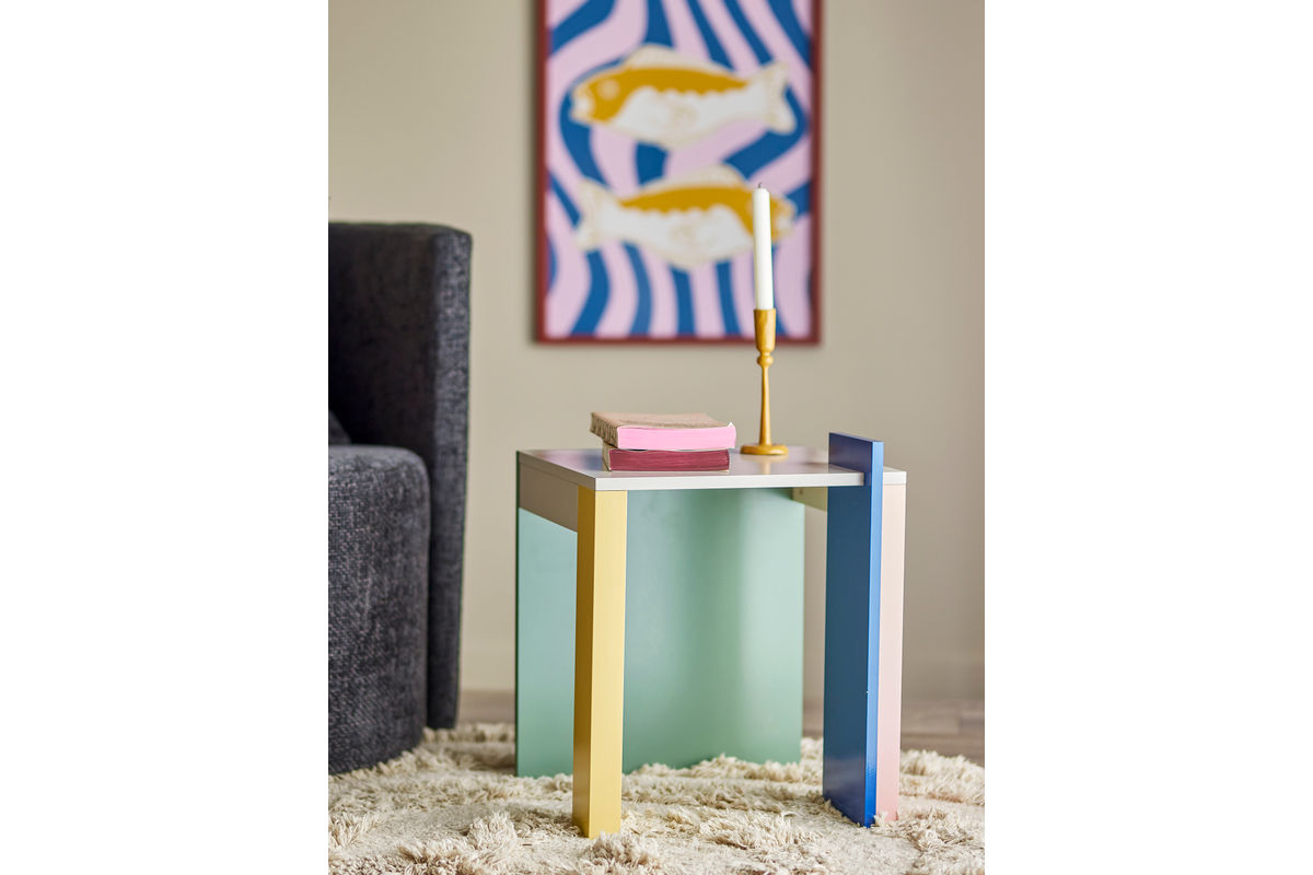 Beistelltisch Rudi – Zartes Farbspiel in Rosé, Gelb und Grün