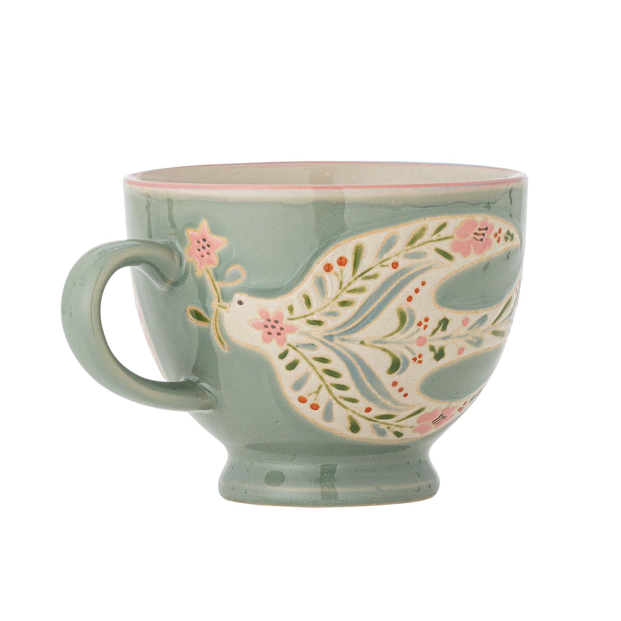 Becher-Set Lunelle – Handbemaltes Steingut mit floralen Motiven (4er-Set)