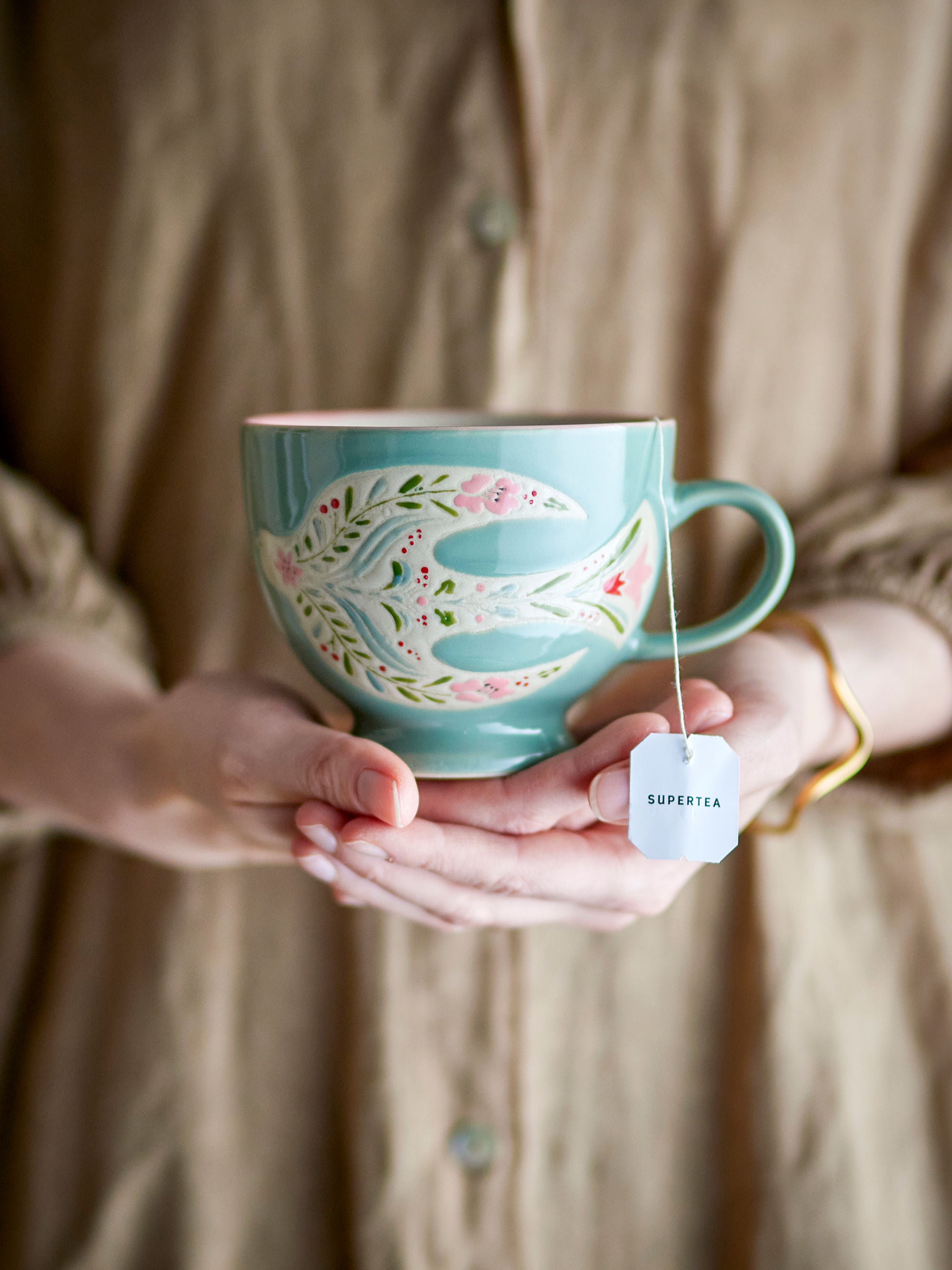 Becher-Set Lunelle – Handbemaltes Steingut mit floralen Motiven (4er-Set)