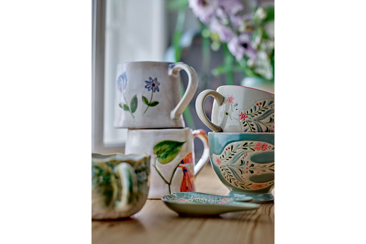 Becher-Set Lunelle – Handbemaltes Steingut mit floralen Motiven (4er-Set)