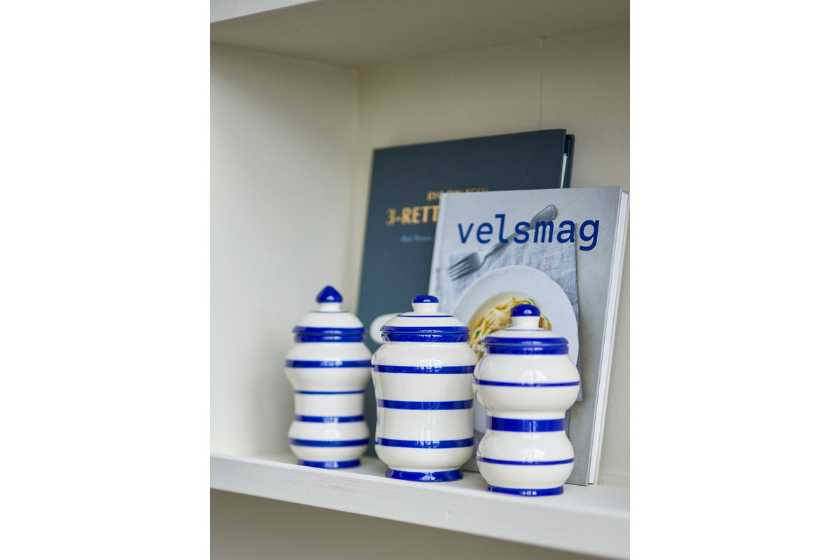 Opbevaringsbeholder Lioren – Håndmalede striber i Blå (sæt med 3)