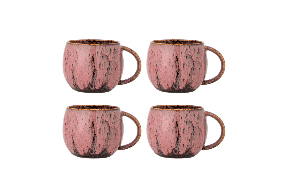 Bechersæt Melal – Lyserød, fremstillet af stentøj (4 stk. sæt)