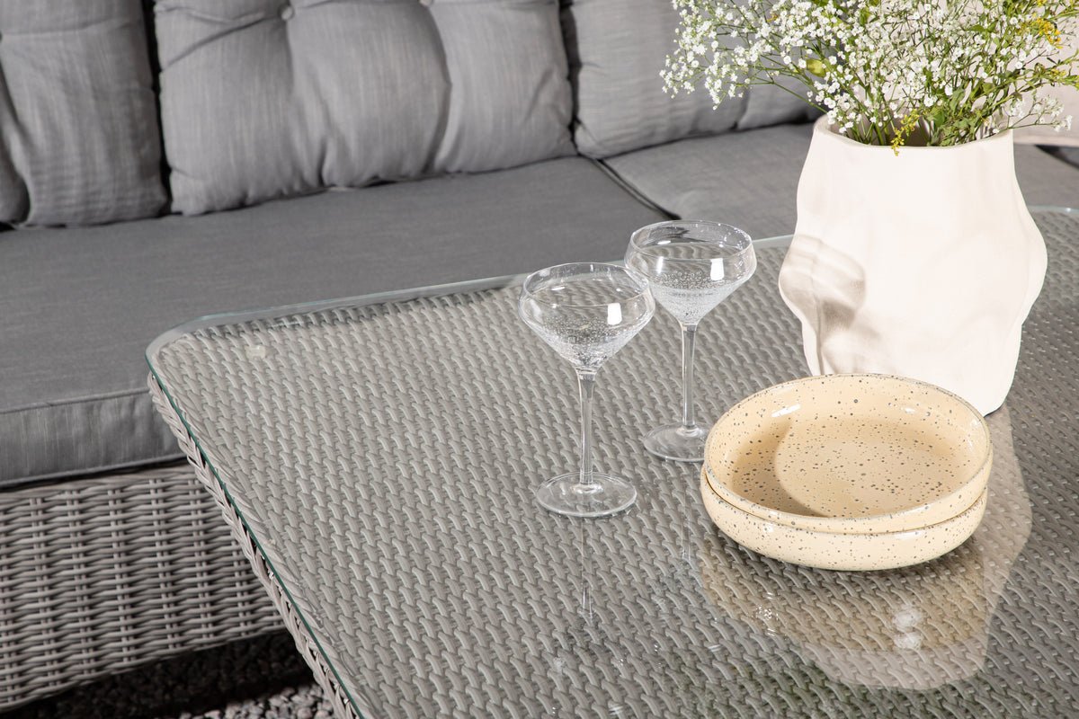 Garten Loungeset Samui – aus Aluminium & Polyrattan mit Glas-Couchtisch