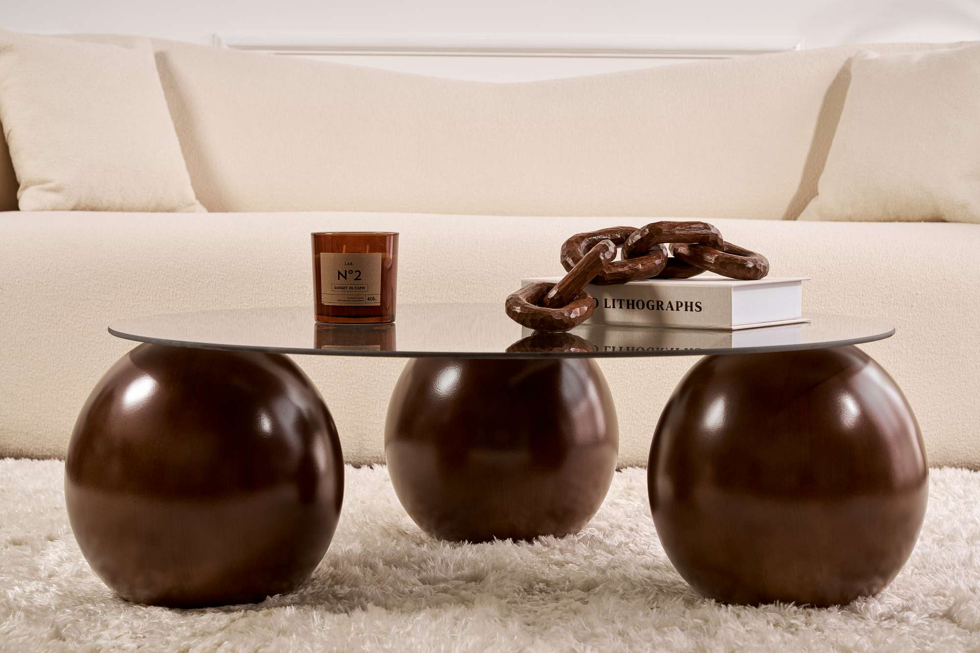 Sofabord Morento - med rund, hærdet glasbordplade