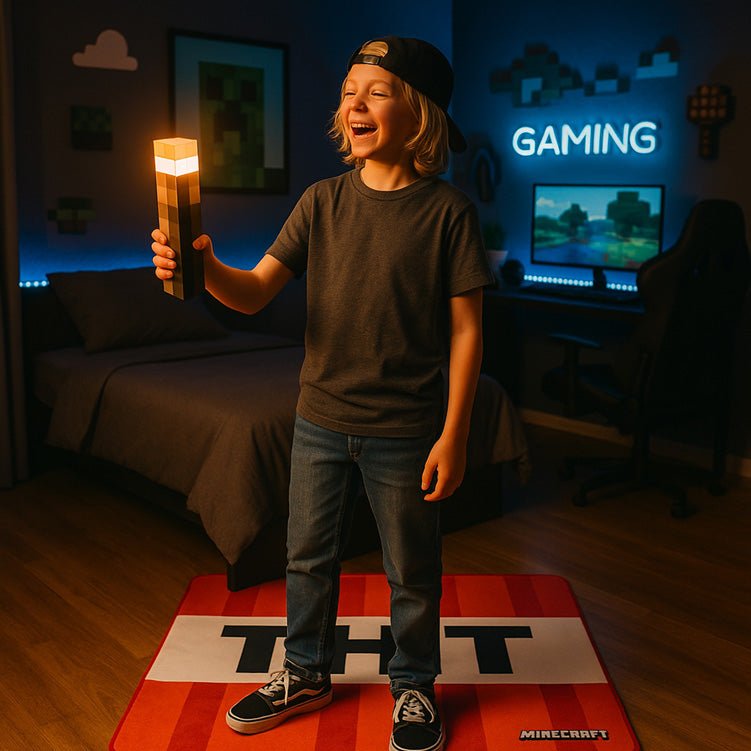 Minecraft LED-fakkel med vægbeslag – Genopladelig & originalt pixel-design