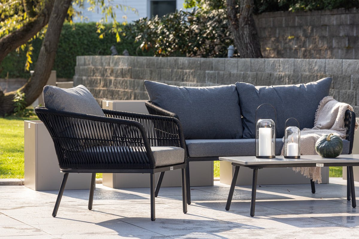 Garten Loungeset Isadora – 4-teilig mit Tisch in Betonoptik & wetterfest