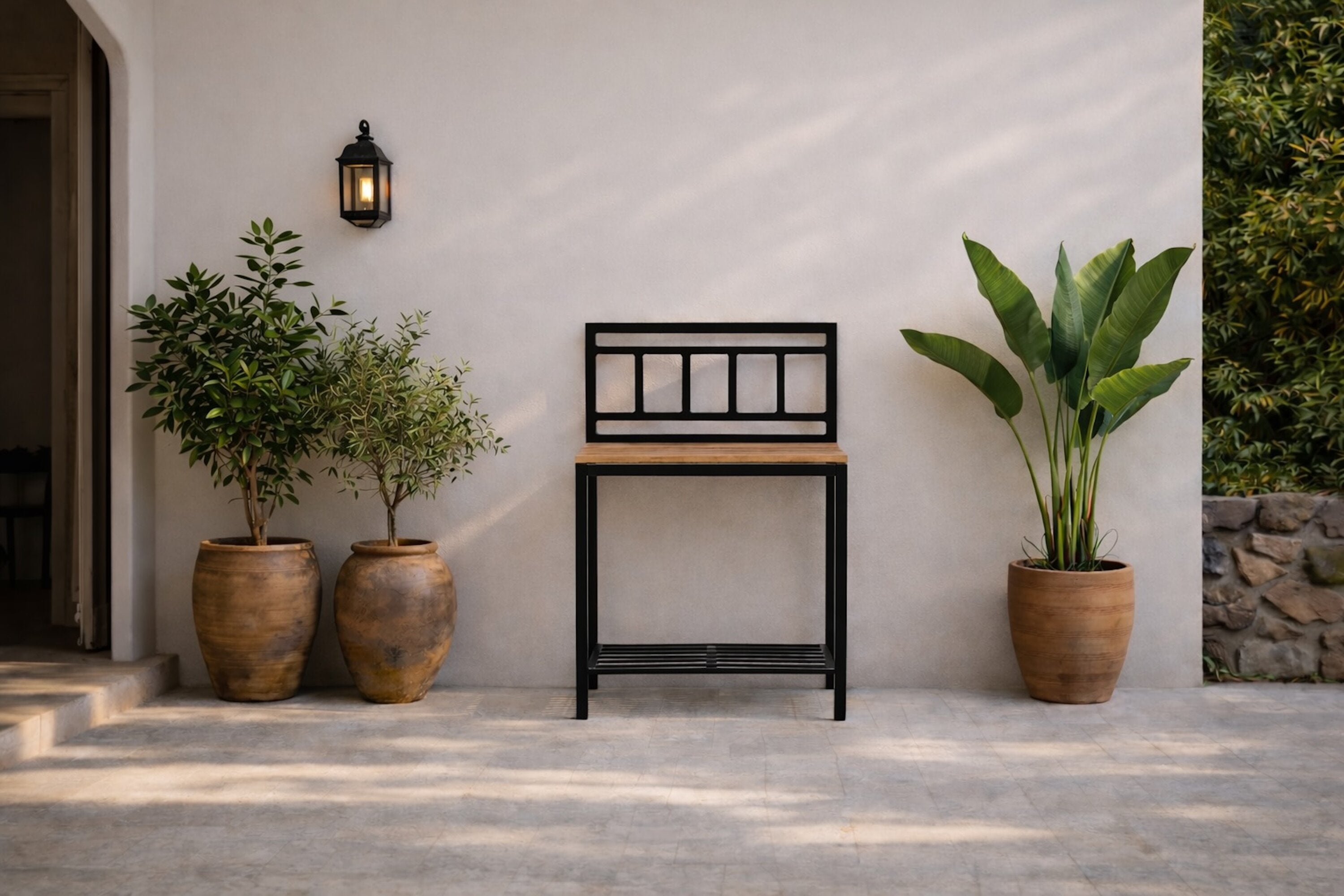 Ablagetisch Jana – Udendørs køkkenmodul med teaktræs arbejdsflade