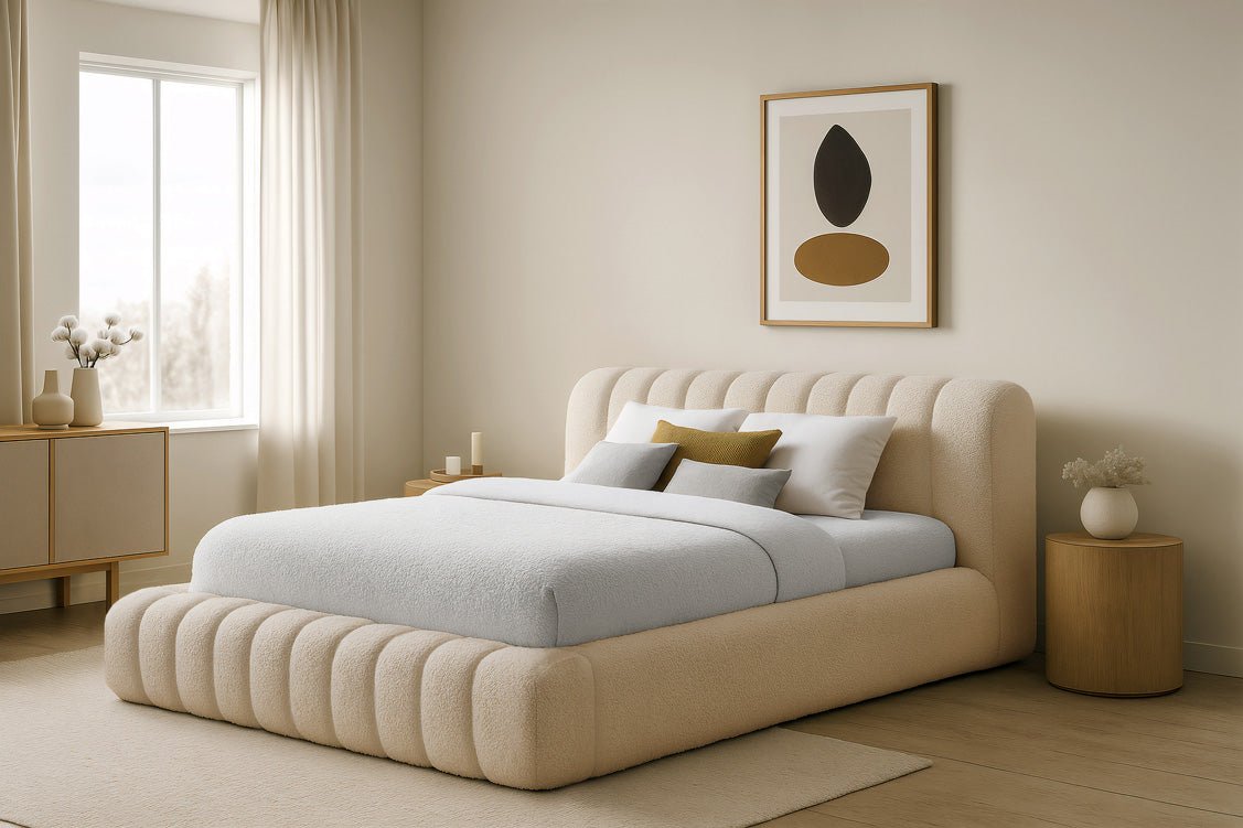 Designer polsterseng Selene Bouclé med opbevaringsplads